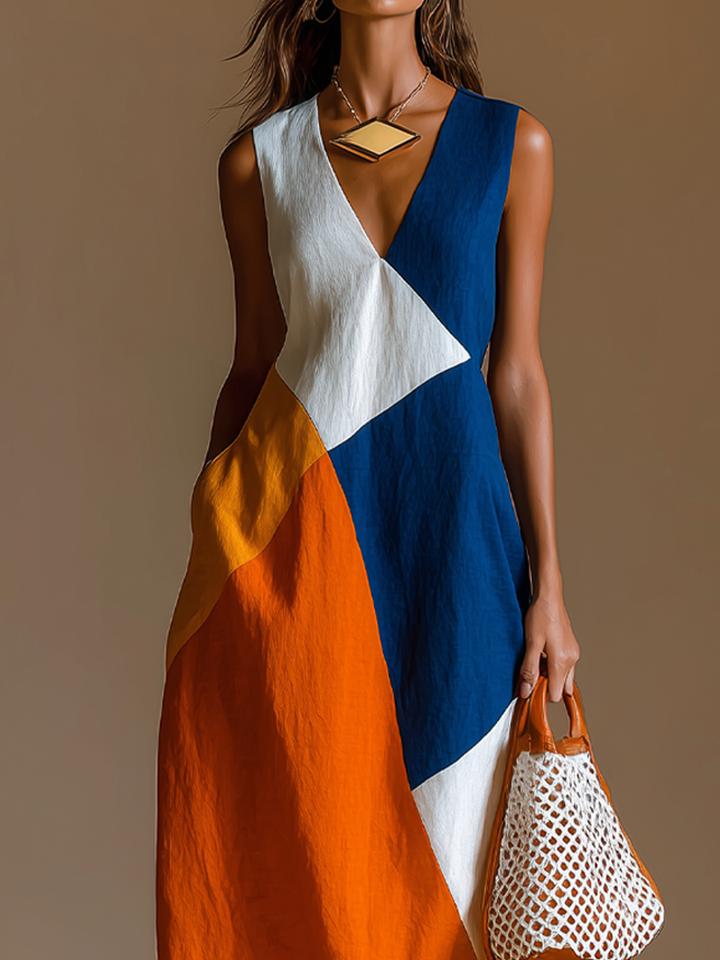 Navira - Colour-Block Patchwork Maxi Dress