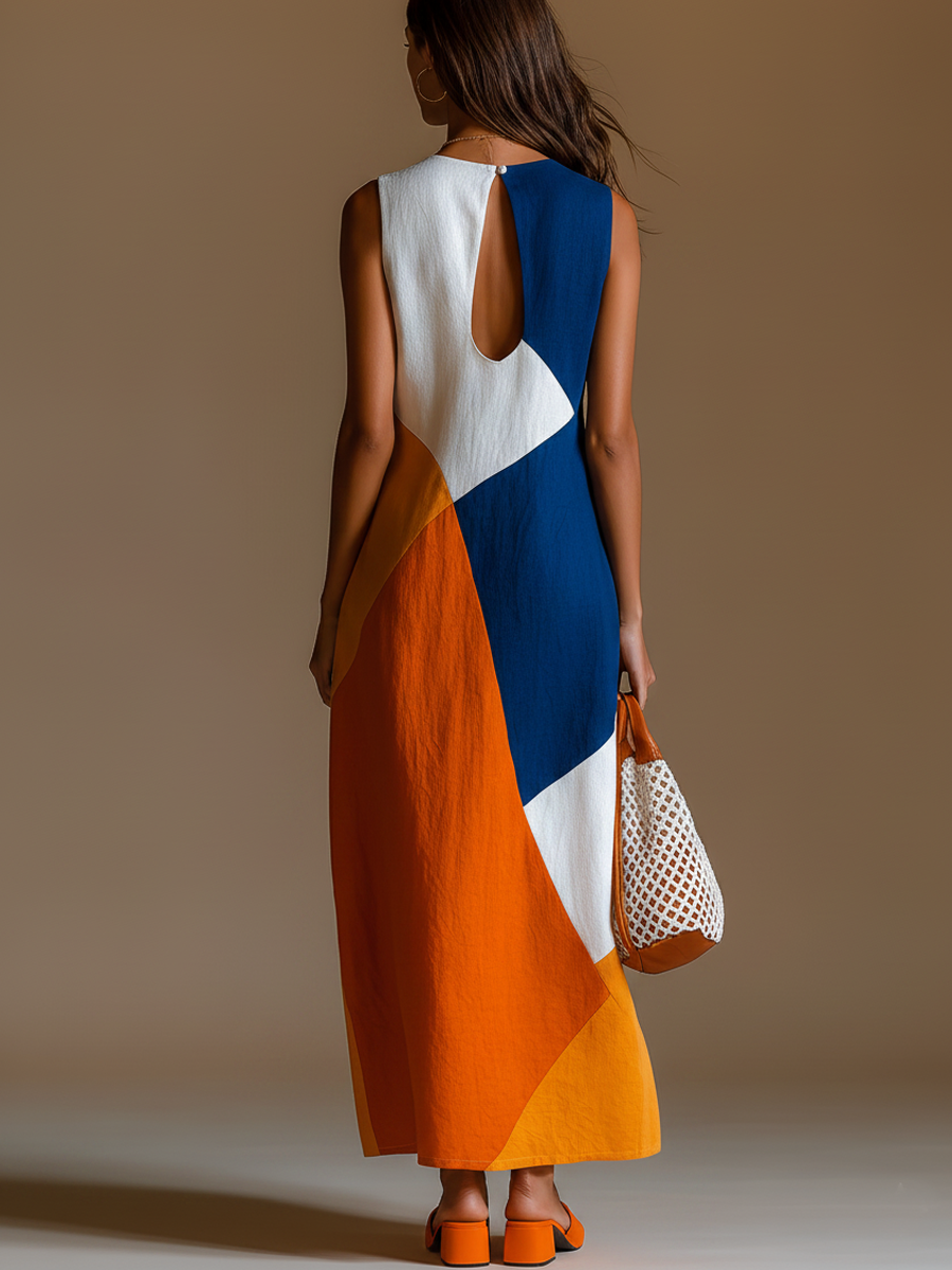 Navira - Colour-Block Patchwork Maxi Dress