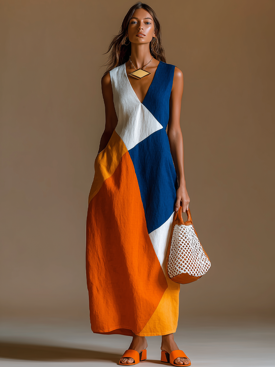 Navira - Colour-Block Patchwork Maxi Dress
