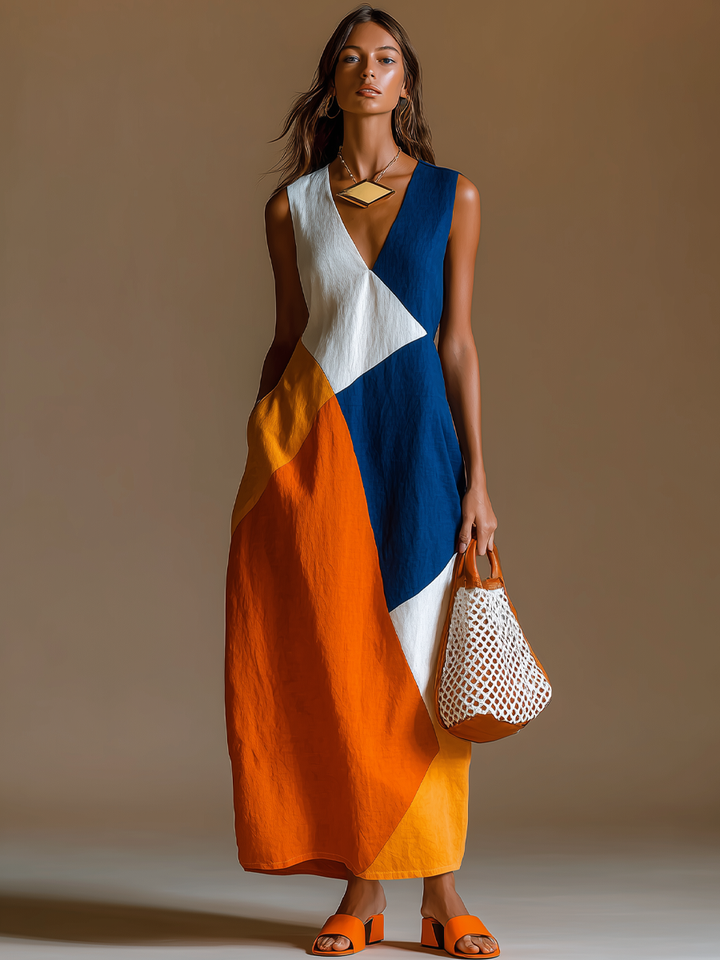Navira - Colour-Block Patchwork Maxi Dress
