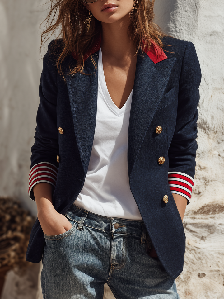 Naleva - Double-Breasted Cotton-Blend Blazer