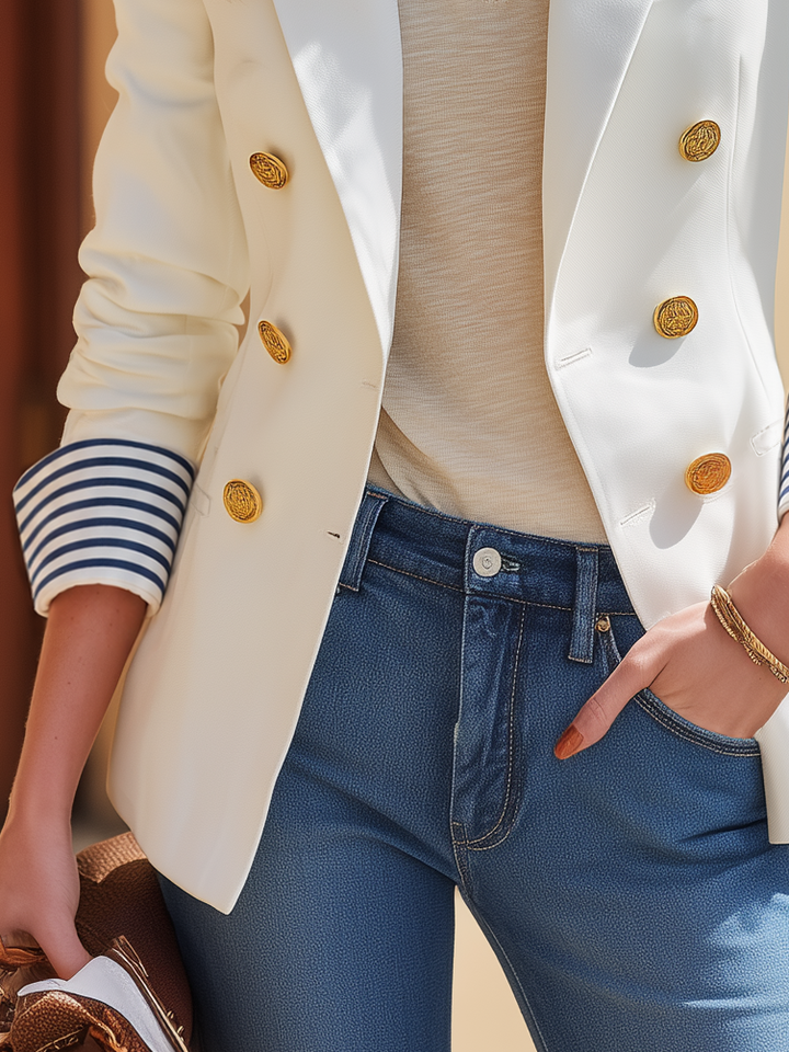 Noreva - Contrast Striped Cuff Cotton-Blend Blazer