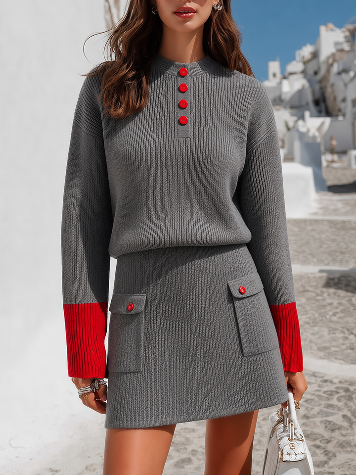 Novine - Contrast-Trim Ribbed Knit Skirt Set