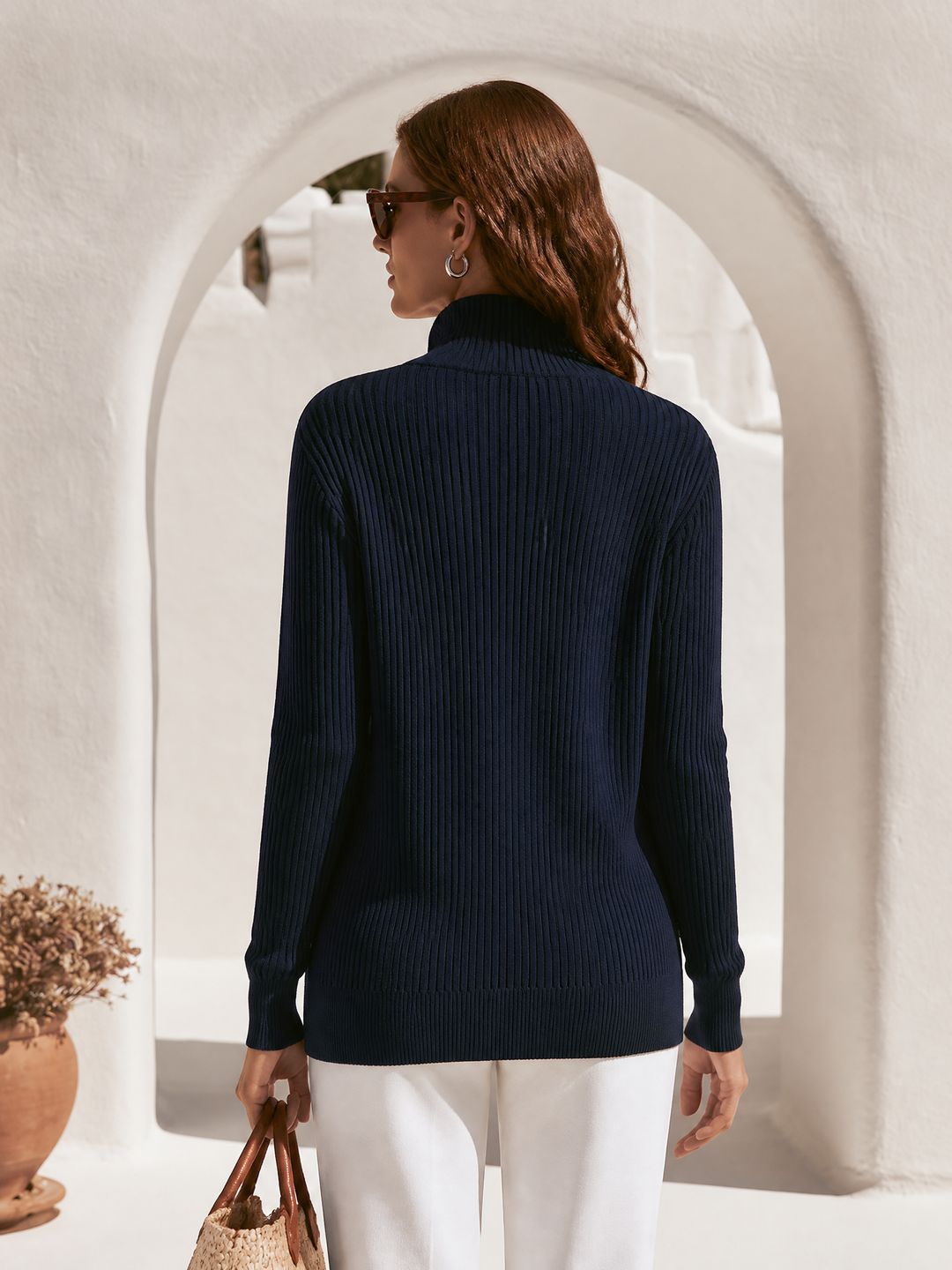 Zevira - Striped Trim Rib Knit Cardigan