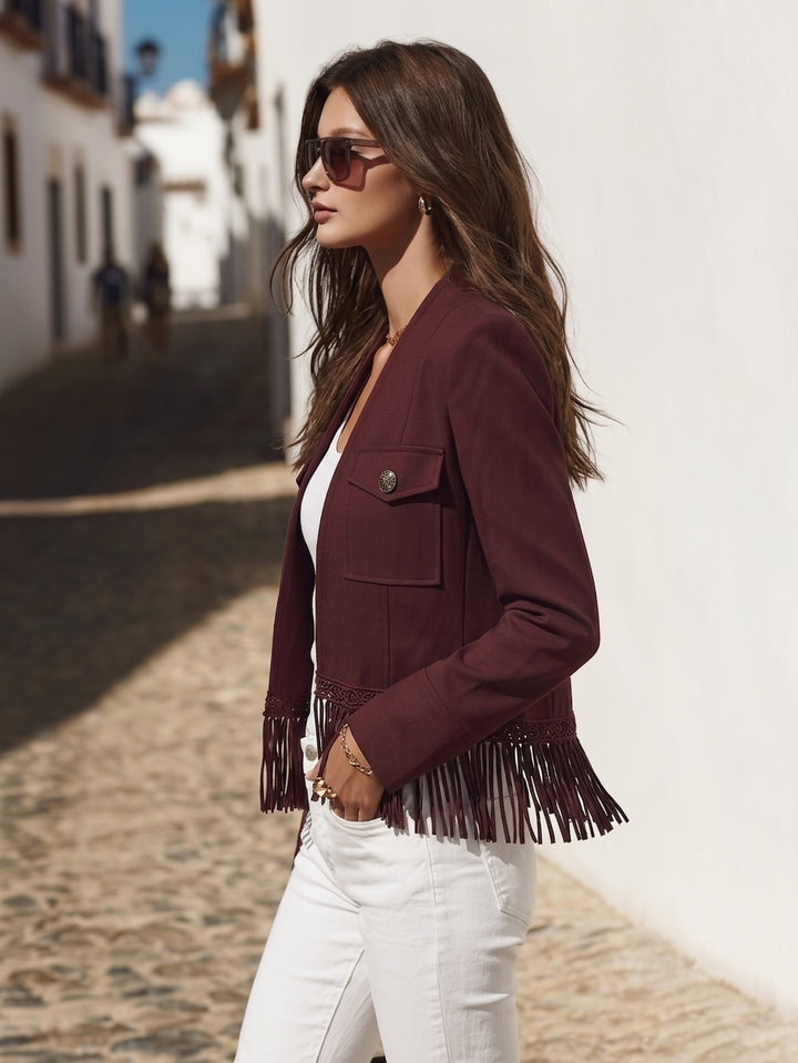 Veslyn - Fringe-Trim Woven Suiting Jacket