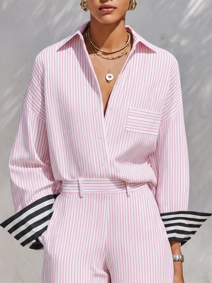 Seriva - Color-Blocked Woven Pants Set