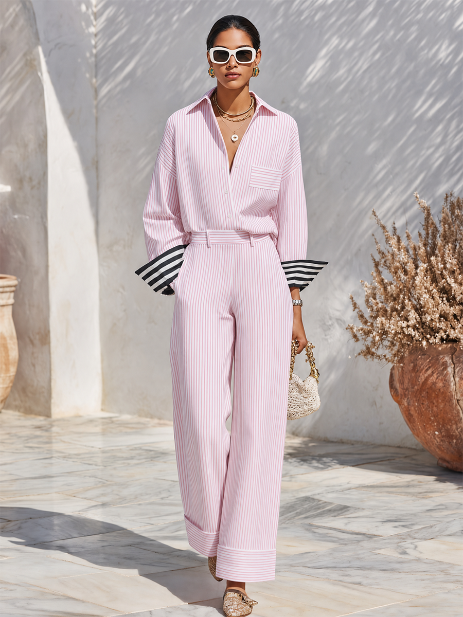 Seriva - Color-Blocked Woven Pants Set