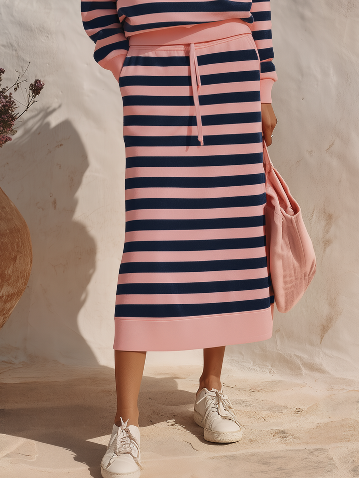 Kivara - Half-Zip Stand Collar Cotton-Blend Skirt Set