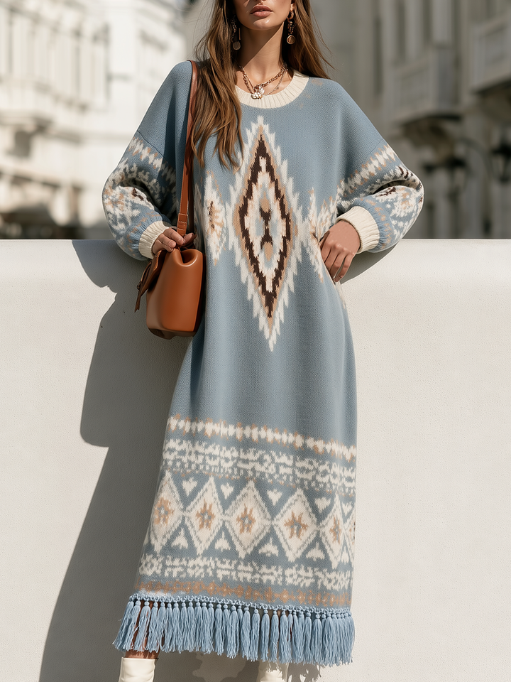 Ilyra - Fair Isle Jacquard Knit Maxi Dress