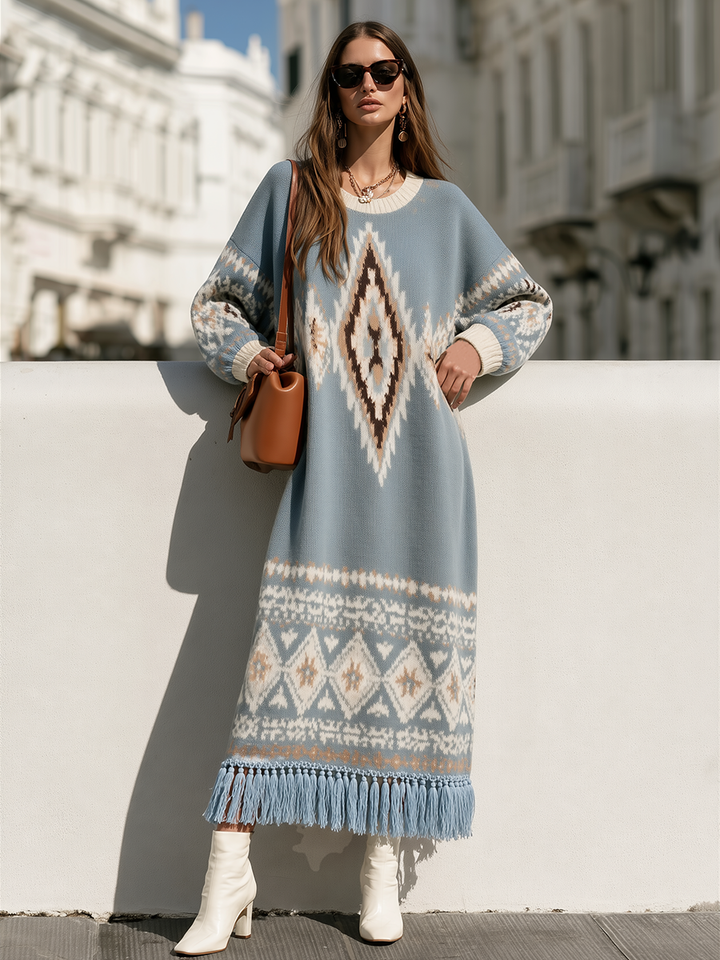 Ilyra - Fair Isle Jacquard Knit Maxi Dress