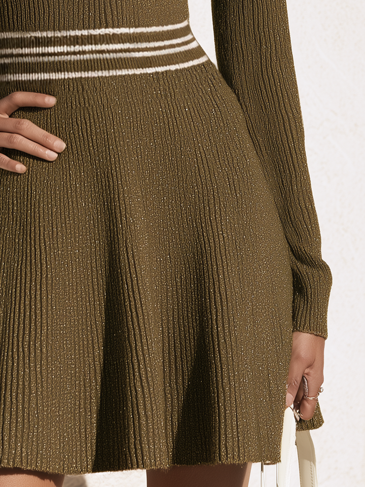 Vesina - Pearl-Trim Ribbed-Knit Mini Dress