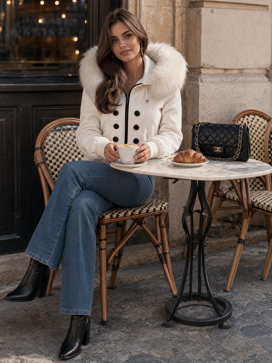 Vessia - Faux-Fur Hooded Sweatshirt Jacket