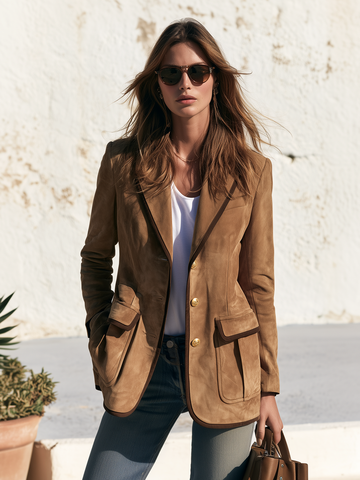 Relani - Contrast-Trim Faux Suede Blazer