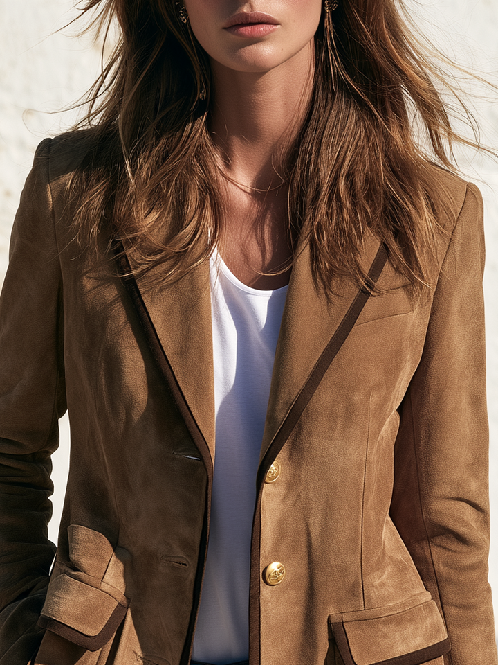 Relani - Contrast-Trim Faux Suede Blazer