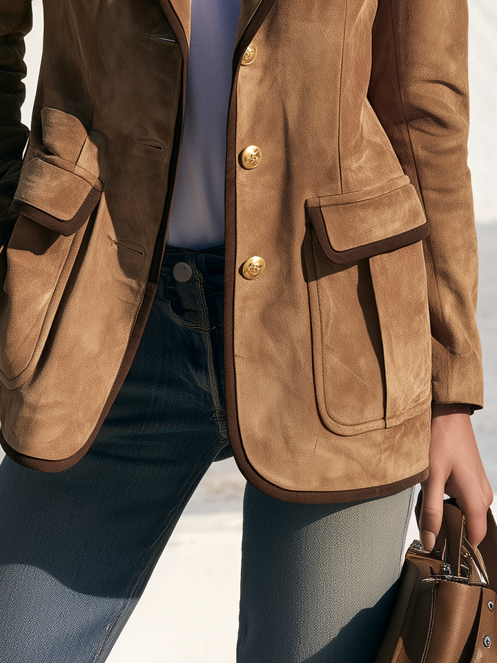Relani - Contrast-Trim Faux Suede Blazer