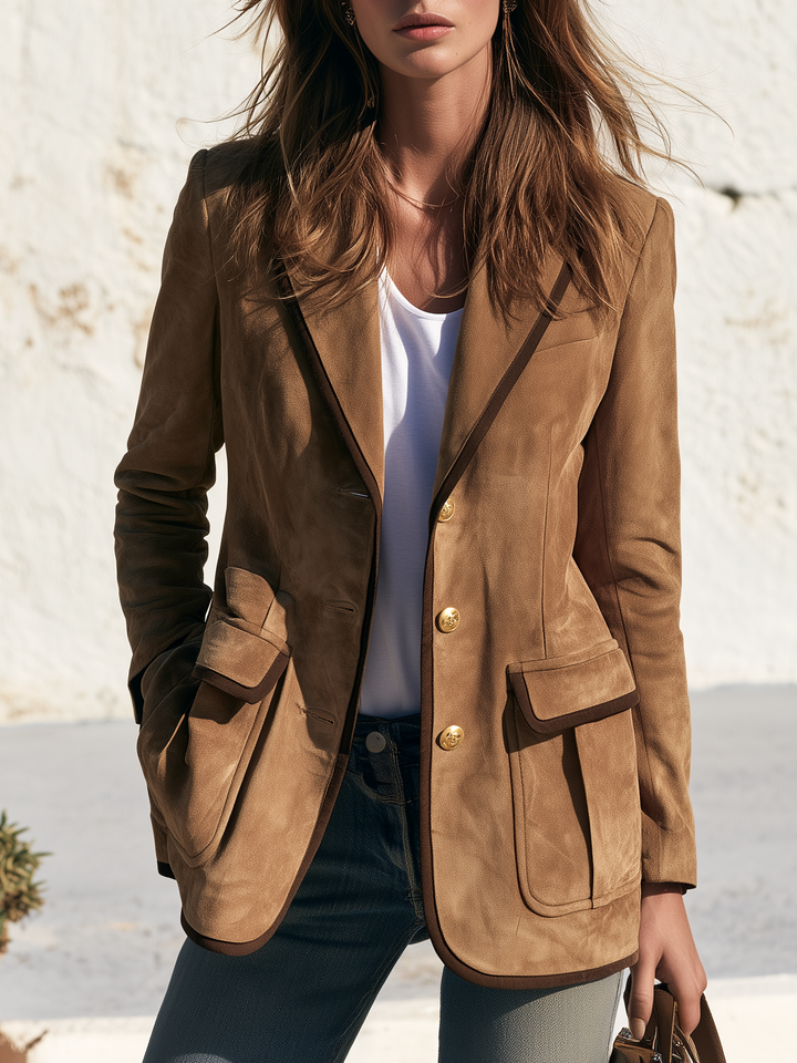Relani - Contrast-Trim Faux Suede Blazer