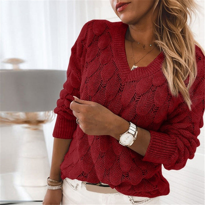 Virela - V-Neck Openwork Knit Sweater