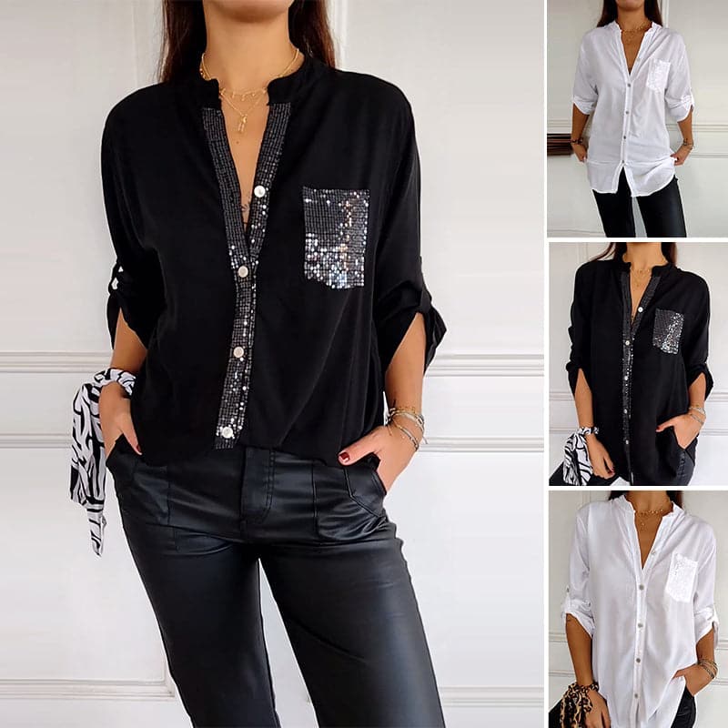 Calyra - Sequin Placket Cotton Top