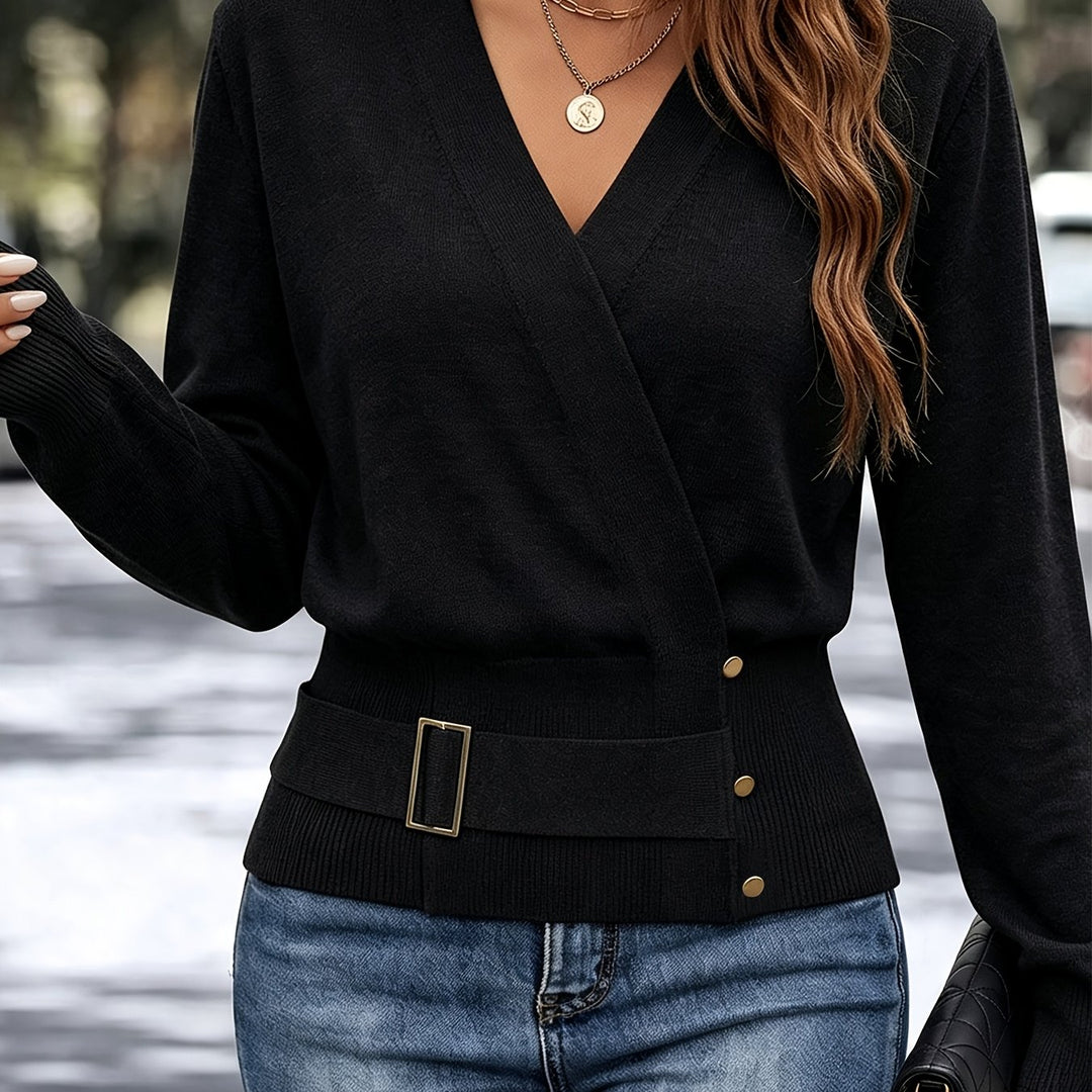 Calira - Cross-Neck Knit Pullover