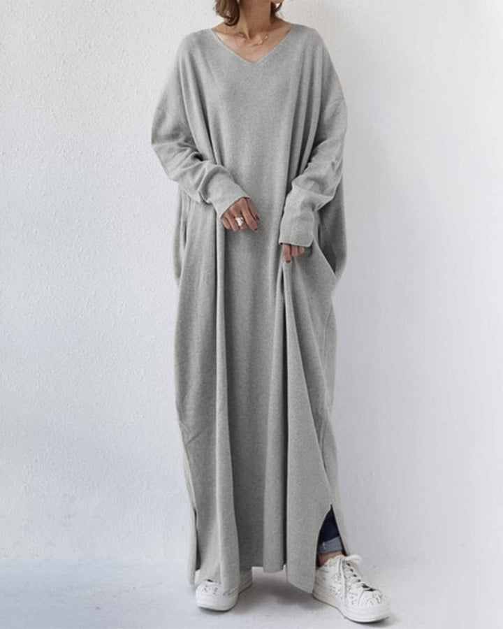 Novira - Deep V-Neck Knit Maxi Dress
