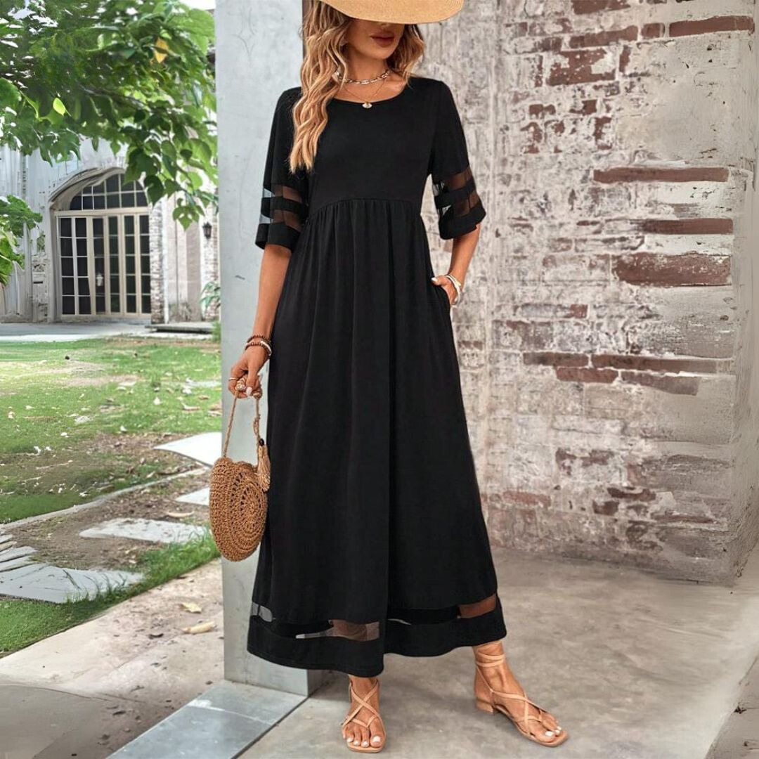 Velara - Shadow-Stripe Maxi Dress
