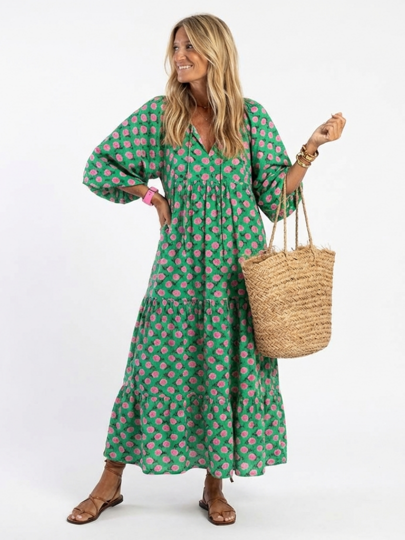 Kelora - Tiered Floral Print Midi Dress