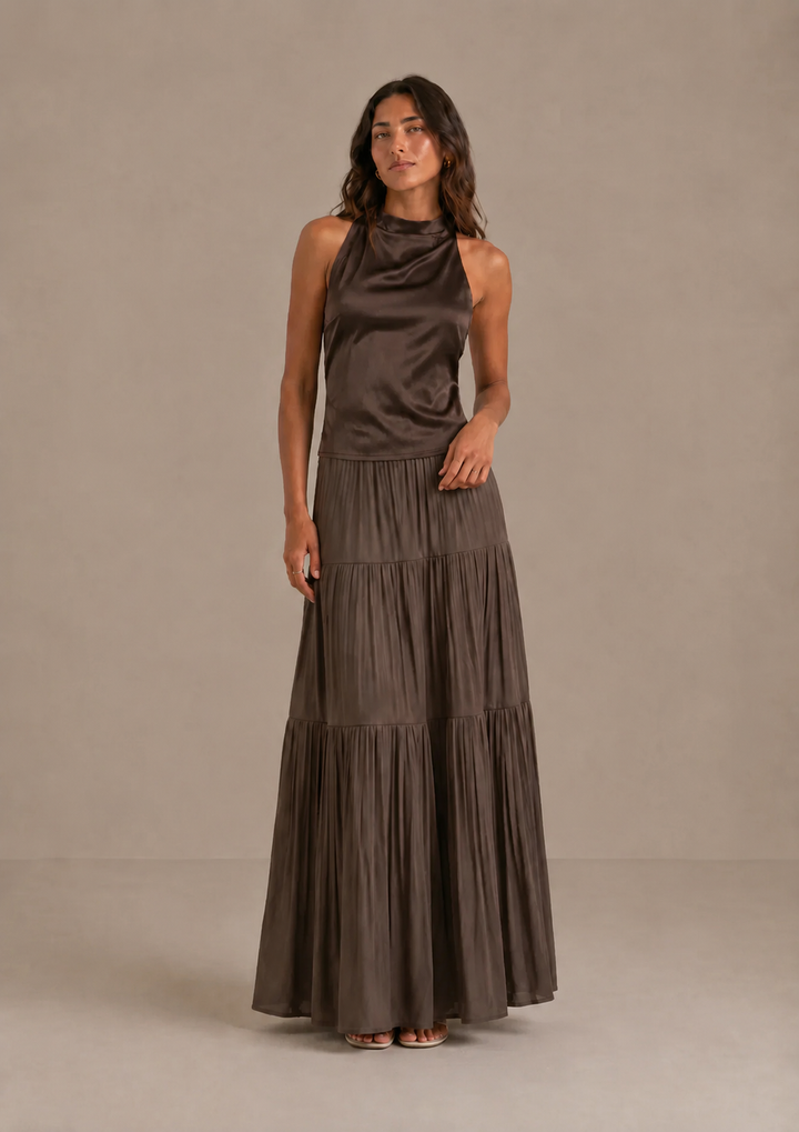 Noreli - Layered Woven Maxi Skirt