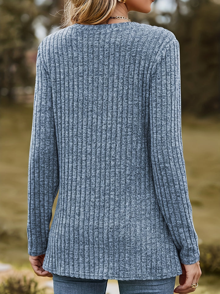Mevara - Heart Print Rib Knit Top