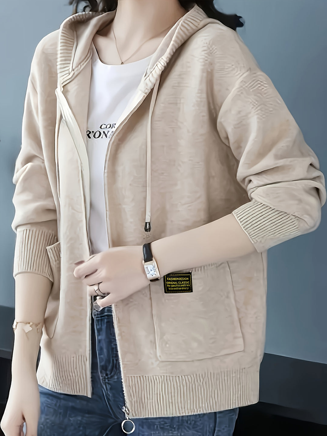 Rilena - Drawstring Hood Viscose Knit Cardigan