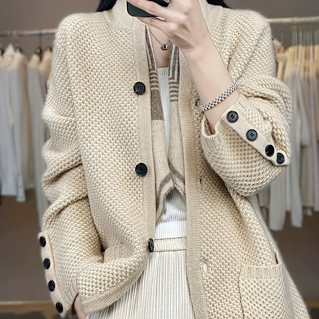 Vesara - High-Neck Knit Cardigan