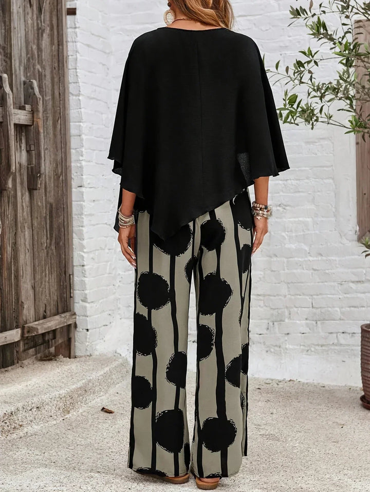 Elyra - Asymmetric Boat-Neck Printed Two-Piece Set