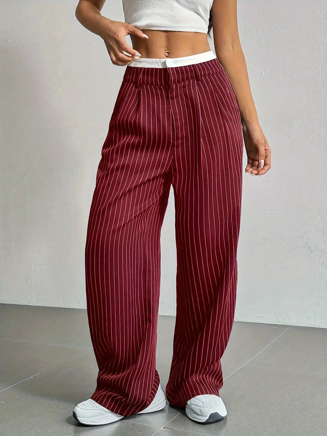 Anevia - High-Waist Pinstripe Trousers