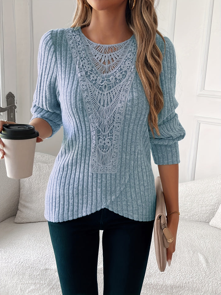 Nivara - Lace-Trim Round Neck Knit T-Shirt