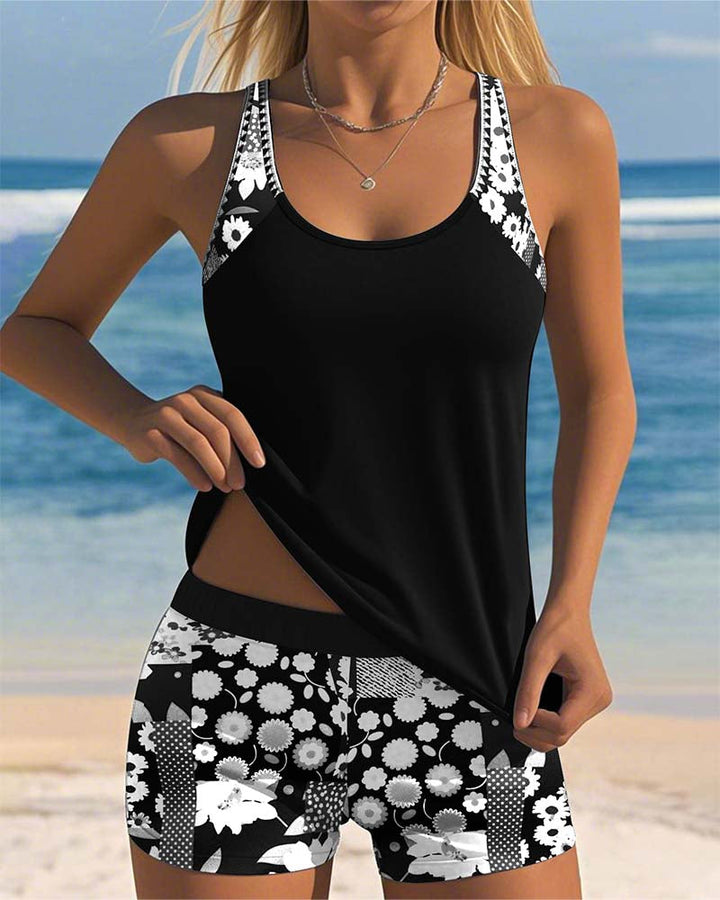 Kireya - Tank-Top Shorts Quick-Dry Knit Swimwear Set