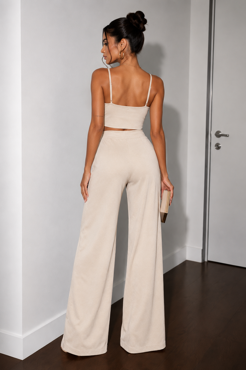 Alyra - Tie-Waist Draped Palazzo Trouser Set