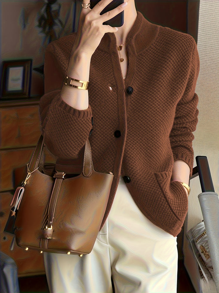 Avenya - Stand Collar Knit Sweater Top Coat