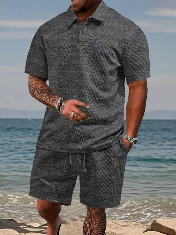 Varlo - Textured Fabric Polo And Shorts Set