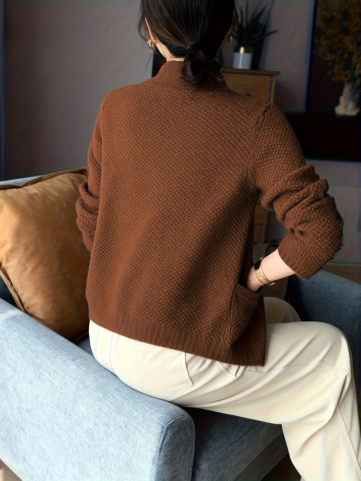 Avenya - Stand Collar Knit Sweater Top Coat