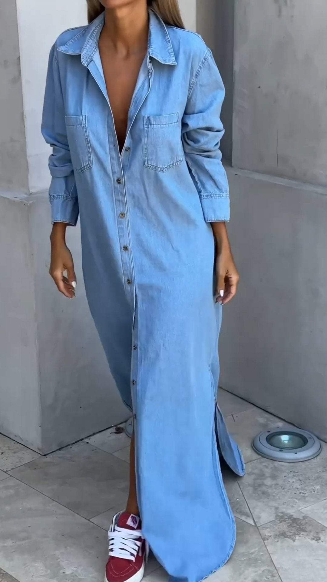 Zarelle - Flap Pocket Denim Dress