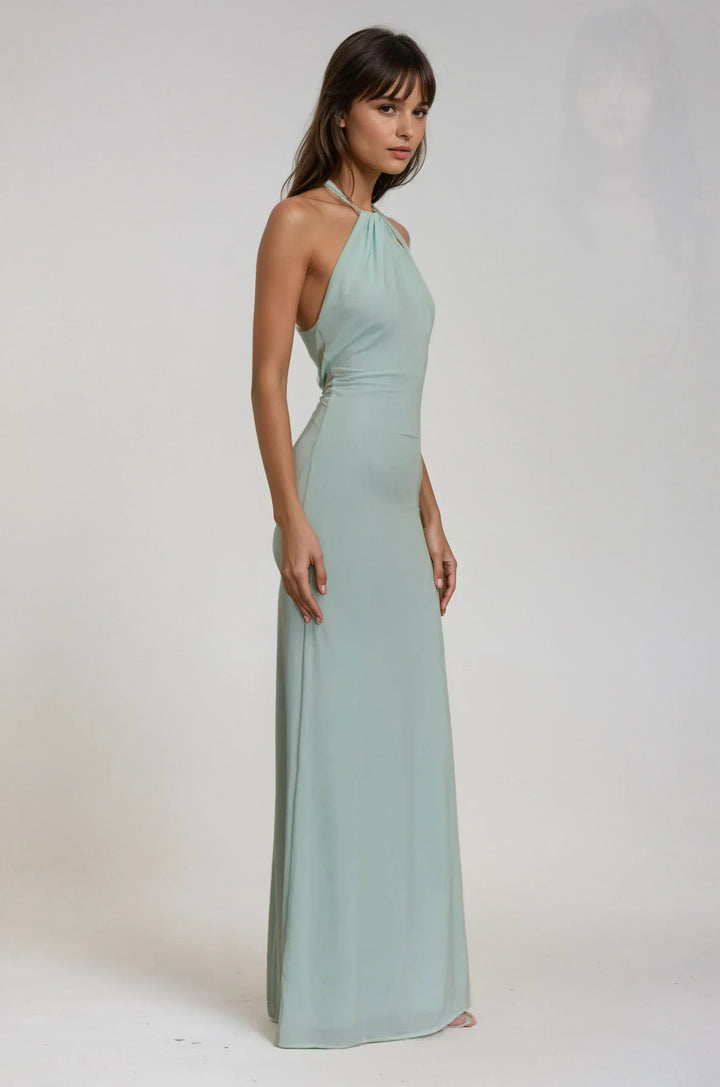 Sivela - Halter Neck Stretch Maxi Dress