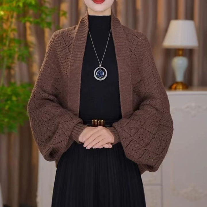 Eryla - Pointelle Knit Shawl Cardigan