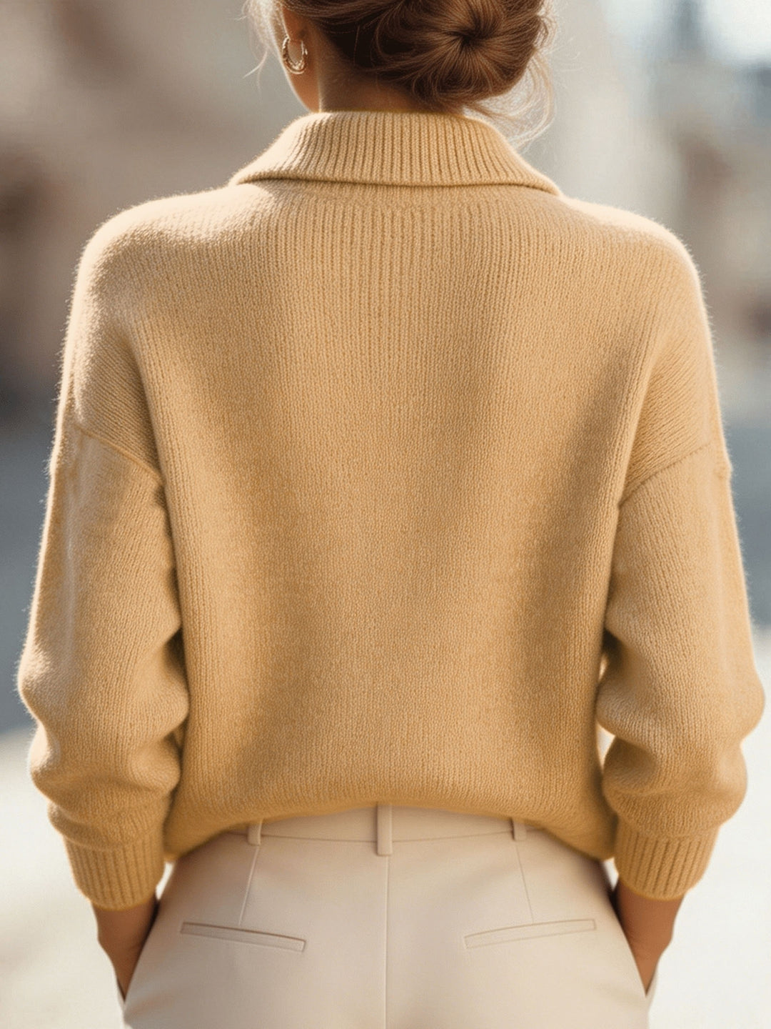 Rilena - V-Neck Rib-Knit Polo Sweater