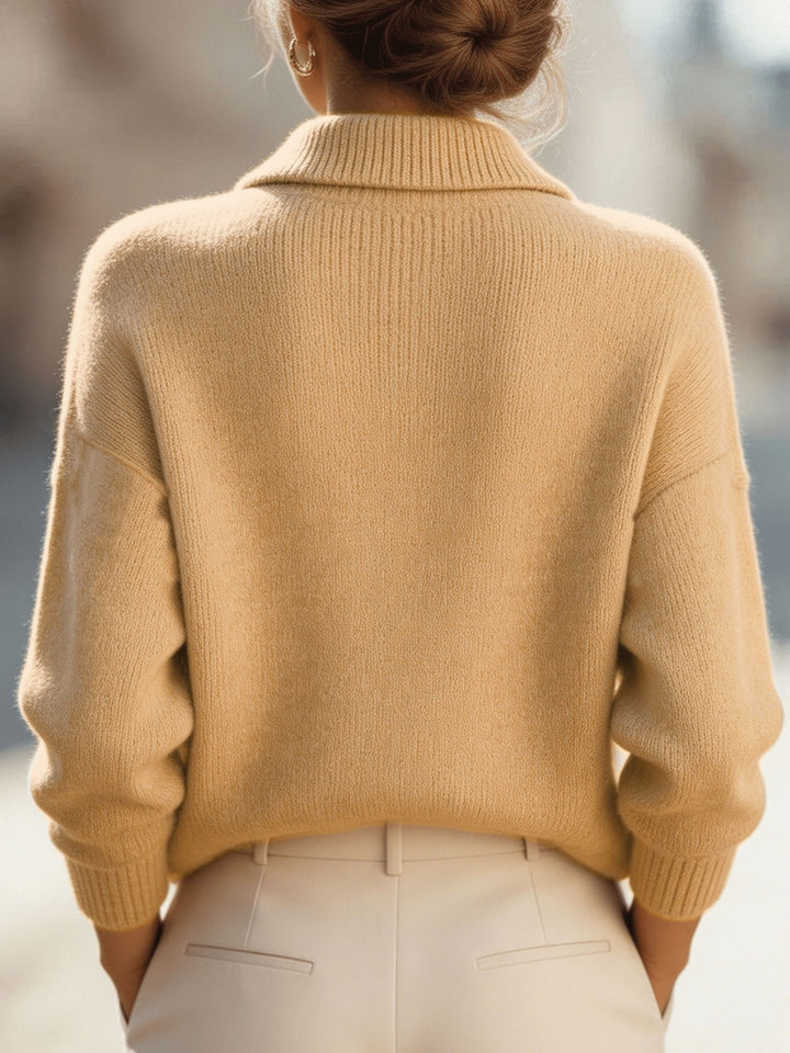 Rilena - V-Neck Rib-Knit Polo Sweater