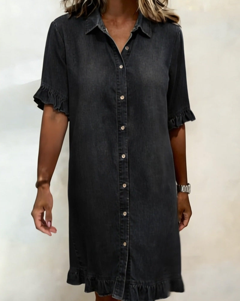 Kiraya - Ruffled Sleeve Denim Dress