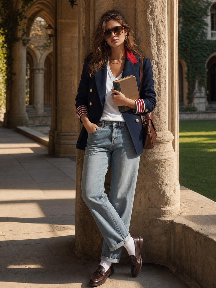 Naleva - Double-Breasted Cotton-Blend Blazer
