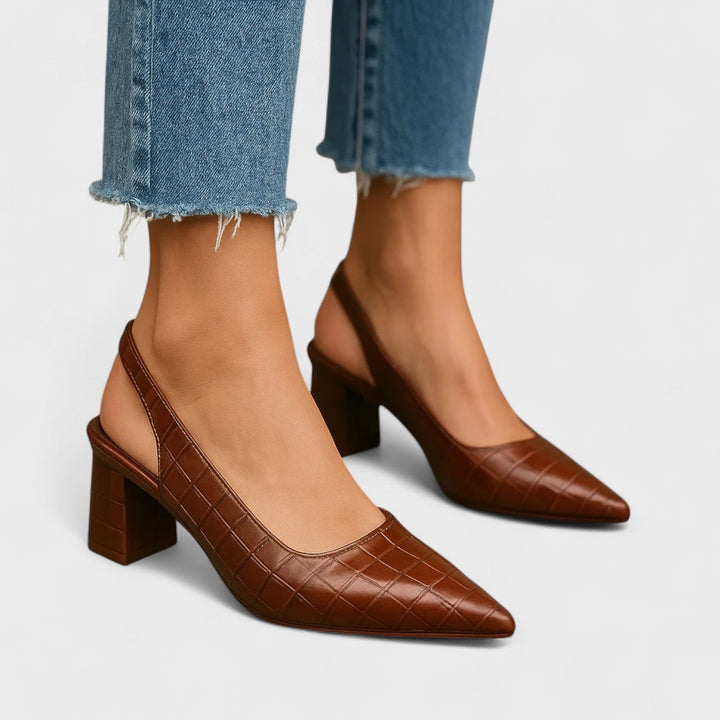 Oryla - Tapered-Toe Croc-Embossed Heels