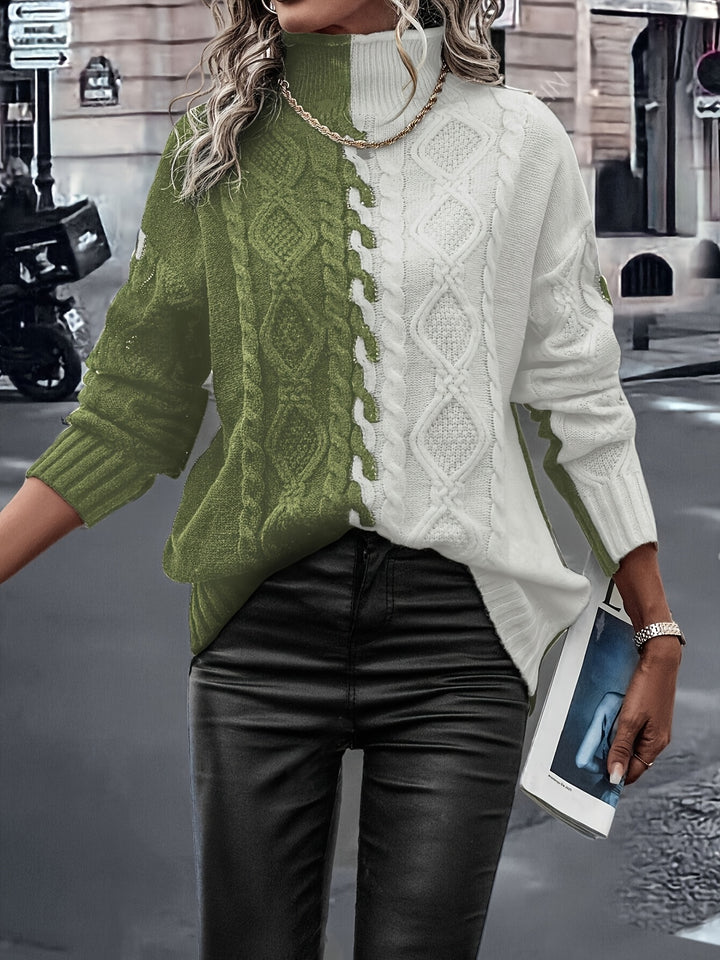 Vesina - High-Neck Cable Knit Sweater
