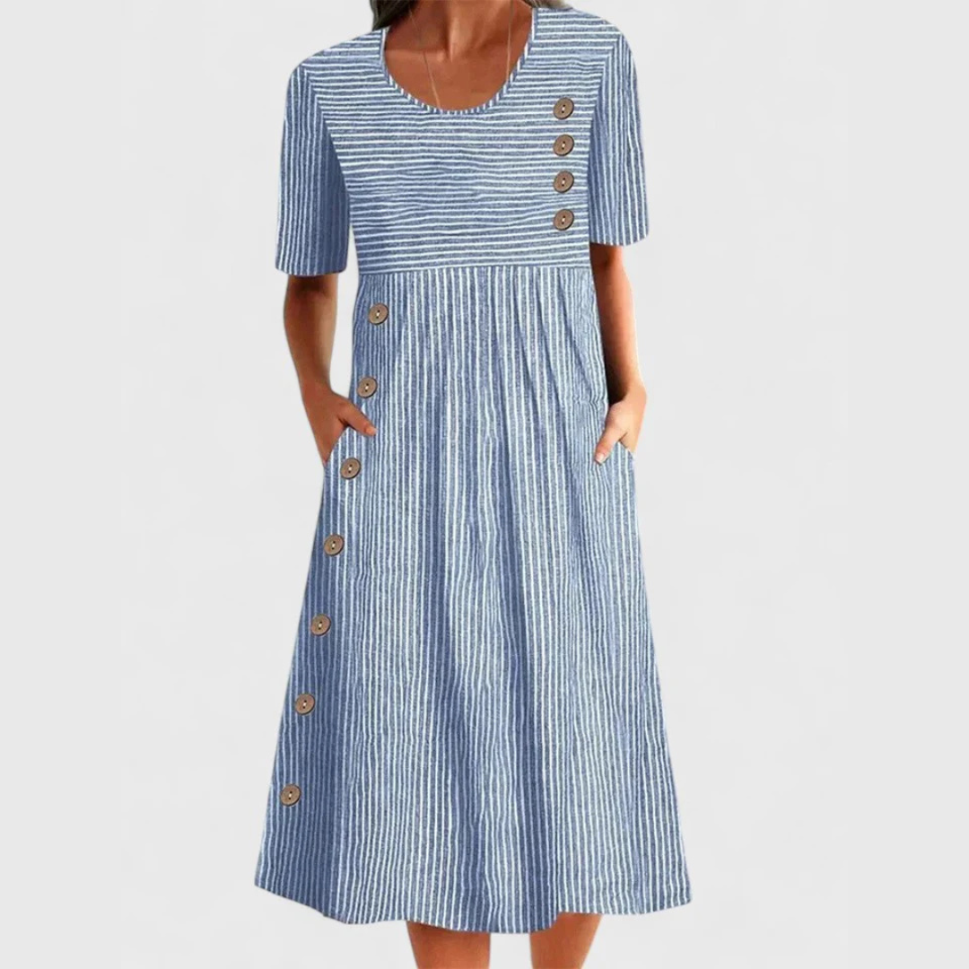 Tivora - Button-Front Striped Midi Dress