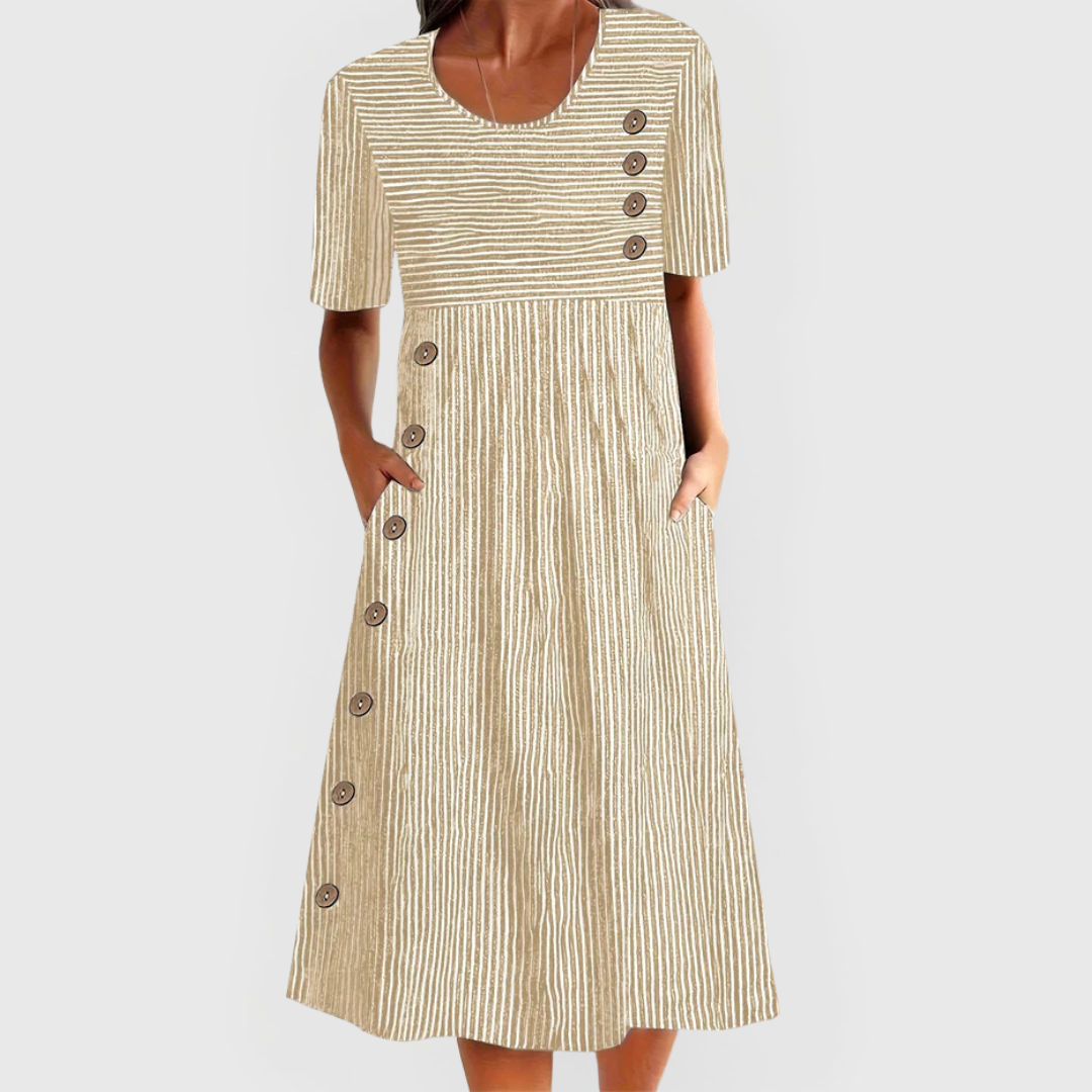 Tivora - Button-Front Striped Midi Dress