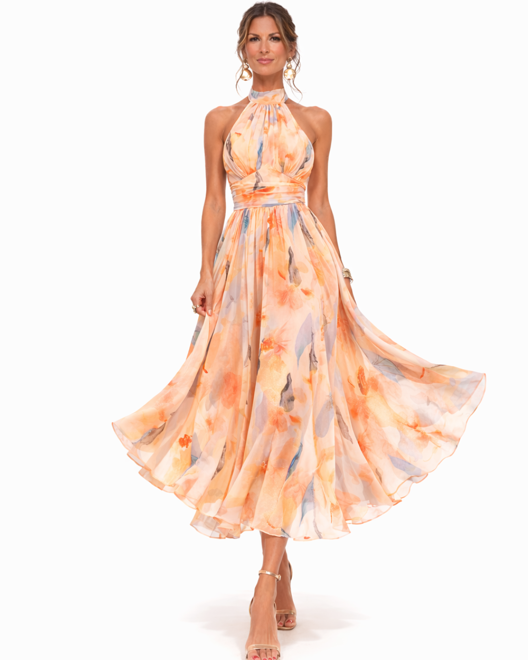Vionne - Strapless Watercolour-Print Dress